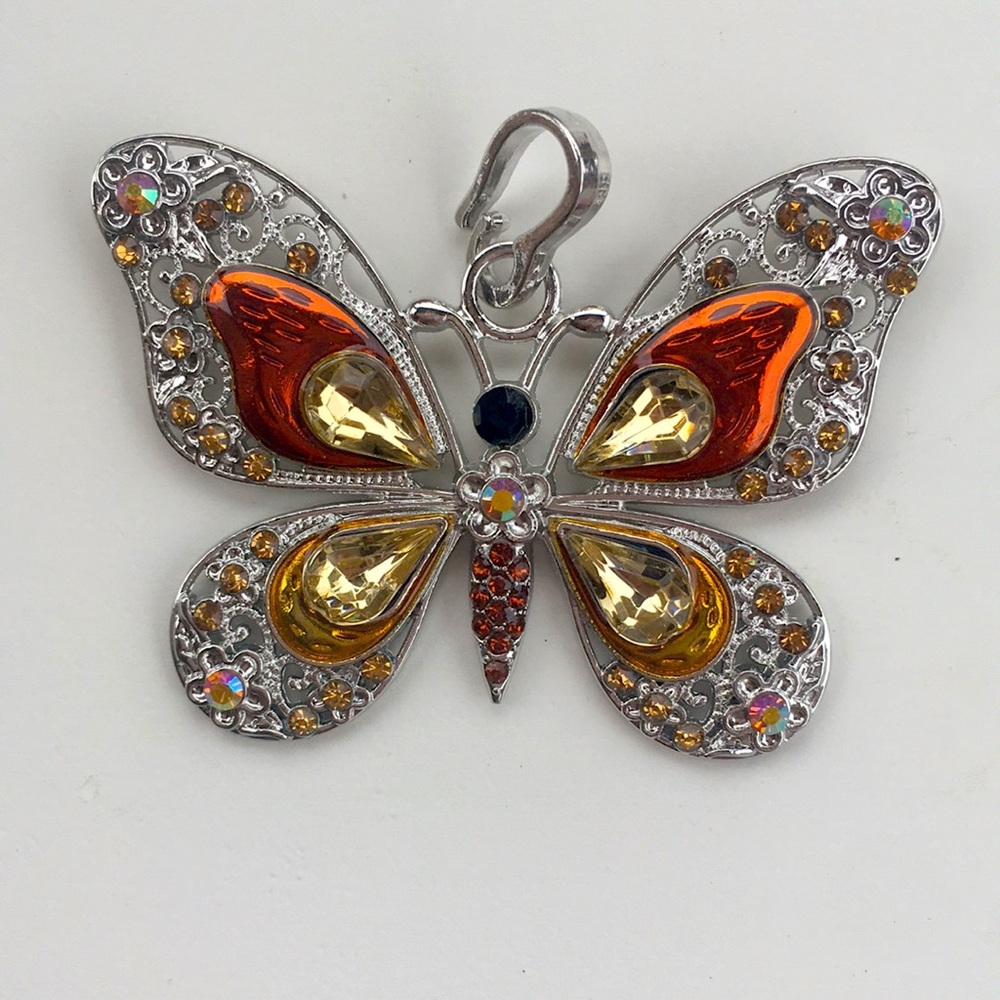 Vivid Burnt Orange Butterfly Necklace.